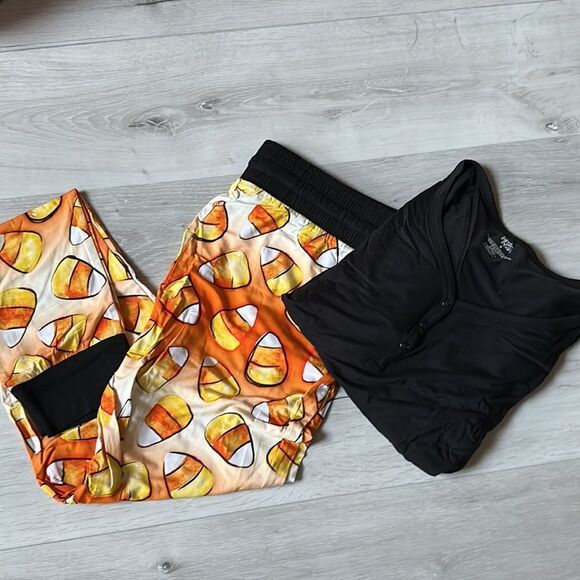 BIRDIE BEAN‎ CANDY CORN WOMEN'S LOUNGE SET BLACK/ORANGE S NWT IN PKG - Picture 5 of 6